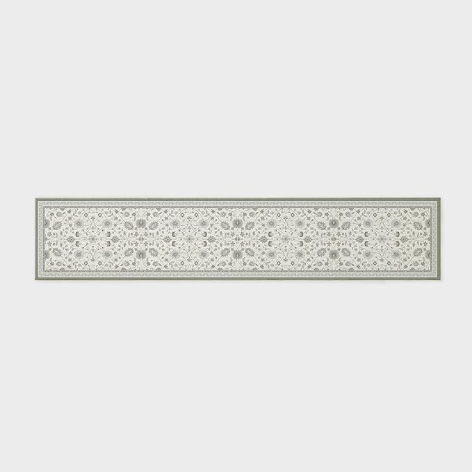 EVERGRACE Hallyway Area Runner Rugs 2x10, Boho Floral Faux Wool Indoor Outdoor Rugs, Washable Rugs for Bedroom Dining Room Living Room Kitchen, Low Pile Floor Mat Carpet for Home Decor, Cool Gray