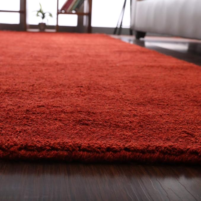 Rugsotic Carpets Hand Knotted Gabbeh Wool 5'x8' Area Rug Solid Red L00111