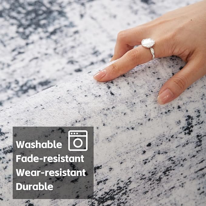 Area Rug 5x7 Washable Rug Light Grey for Living Room, Dining Room, Bedroom, Large Carpets, Non Slip & Non-Shedding Low Pile Vintage Print Rug for Home Office Decor