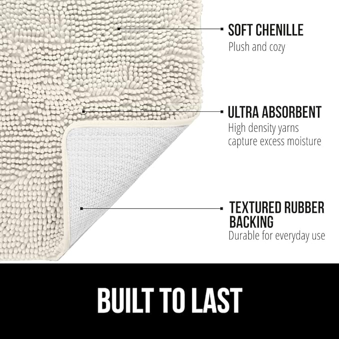 GORILLA GRIP Bath Rug Mat 36x24, Soft Absorbent Chenille, Quick Dry Microfiber Mats, Rubber Backing Washable Shower Floor Rugs, Bathmat Runner, US Designed Bathroom Home Decor Accessories Ivory Cream