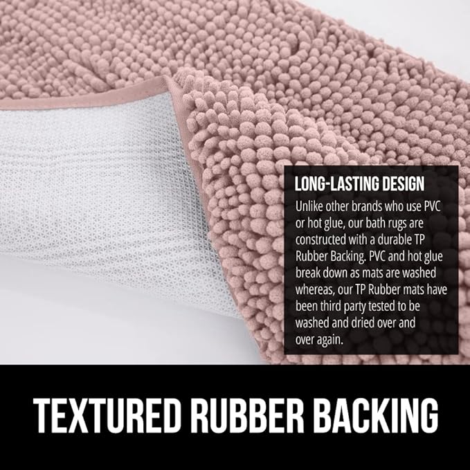 GORILLA GRIP Bath Rug Mat, Thick Soft Absorbent Chenille, Quick Dry Microfiber Mats, Rubber Backing Washable Shower Floor Rugs, US Designed Bathroom Bathmat Home Decor Accessories, 24x17 Dusty Rose