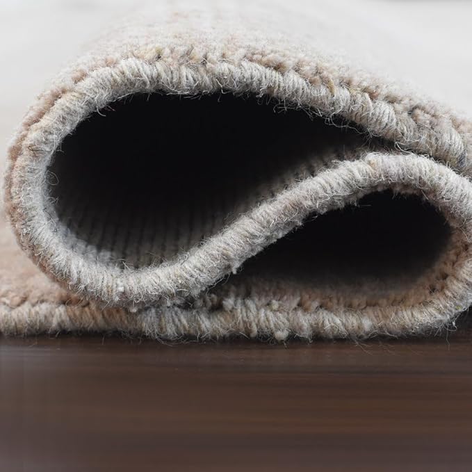 Hand Knotted Loom Wool ECO-Friendly Area Rugs - 8'x8', Octagon, Beige Color, Solid Plain Design, High Pile Thick Handmade Anti Skid Area Rugs for Living Room, Bed Room (L00111)