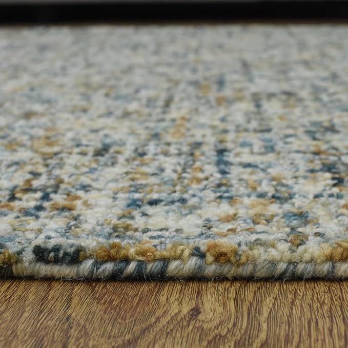 Hand Tufted Wool ECO-Friendly Area Rugs - 5'x8', Rectangle Shape, Blue & Beige, Solid Plain Design, High Pile Thick Handmade Area Rugs for Living Room, Bed Room (KWC111)