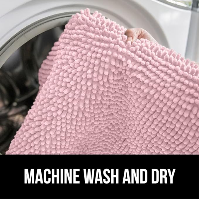 GORILLA GRIP Bath Rug Mat 60x24, Soft Absorbent Chenille, Quick Dry Microfiber Mats, Rubber Backing Washable Shower Floor Rugs, Bathmat Runner, US Designed Bathroom Home Decor Accessories Light Pink