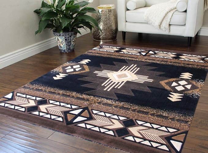 YHSF South West Native American Area Rug C318 - Easy Clean, Thick, Soft, Durable Native Tribal American Indian Inspired Rug for Bedroom/Living Room and more - Black, 5 Feet 11 Inches x 8 Feet 6 Inches