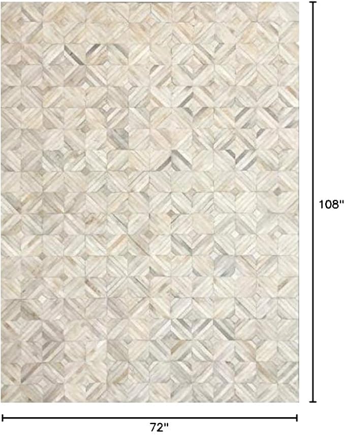Premium Diamond Patterned Leather Area Rug - 6X9 ft - White- Luxury Non Slip Floor Accent for Dining Room, Living Room, Entryway, Elegant Collection Indoor Carpet