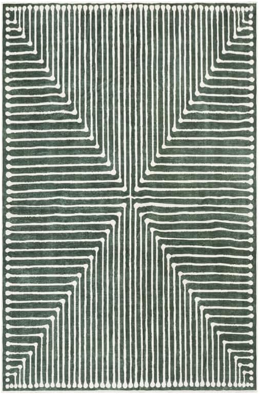 GLN Rugs Contemporary Collection - Machine Washable Area Rug, Contemporary Washable, Non Slip, Low Pile Chenille Rug, Living Room, Bedroom, Kitchen Rug (4' x 6' Beige Green)
