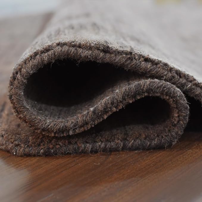 Hand Knotted Loom Wool ECO-Friendly Area Rugs - 6'x6', Octagon, Brown Color, Solid Plain Design, High Pile Thick Handmade Anti Skid Area Rugs for Living Room, Bed Room (L00111)