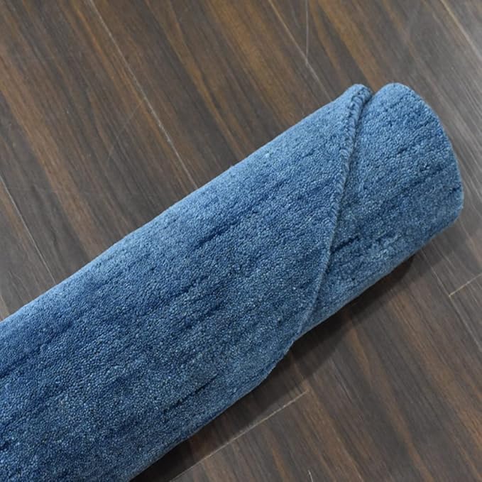 Hand Knotted Loom Wool ECO-Friendly Area Rugs - 6'x6', Octagon, Blue Color, Solid Plain Design, High Pile Thick Handmade Anti Skid Area Rugs for Living Room, Bed Room (L00111)