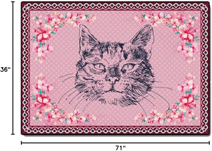 Cartoon Animal Pattern Area Rug Cute Cat Luxury Floral Decor for Carpet Farmhouse Bedroom Living Room Rugs Bathroom Kitchen Runner Mat Indoor Outdoor Non Slip Doormat 3' X 6'