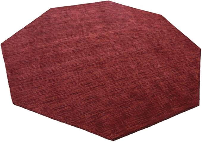Hand Knotted Loom Wool ECO-Friendly Area Rugs - 6'x6', Octagon, Dark Red Color, Solid Plain Design, High Pile Handmade Anti Skid Area Rugs for Living Room, Bed Room (L00111)