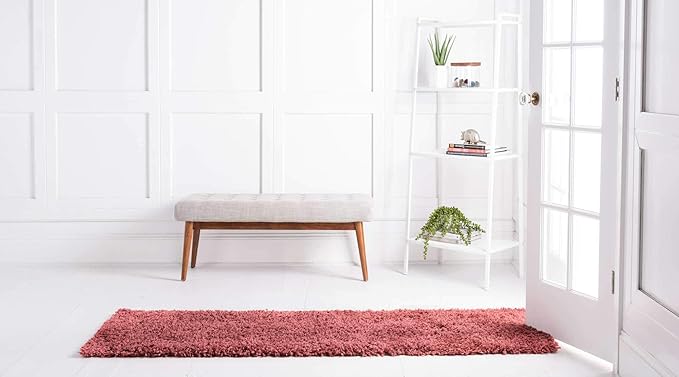 Unique Loom Davos Shag Collection Area Rug - Solid (2' 7" x 13' 1" Runner, Poppy)