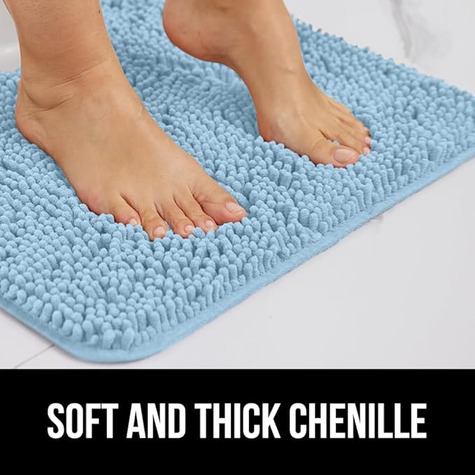 GORILLA GRIP Plush Absorbent Shaggy Chenille Bath Rug Mat for Oval Toilet Base with Rubber Backing, Machine Washable Rugs, Soft Microfiber Contour Mats for Toilets, Bathroom Decor, Sky