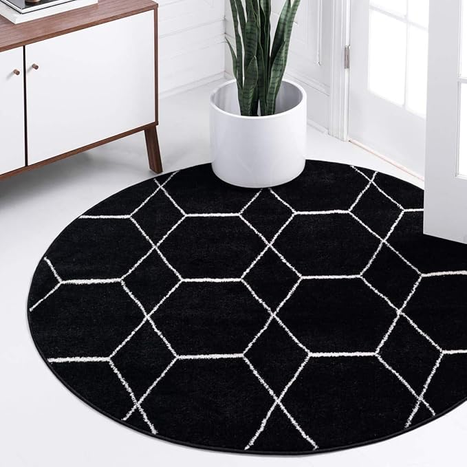 Unique Loom Trellis Frieze Collection Area Rug - Geometric (8' Round, Black/ Ivory)
