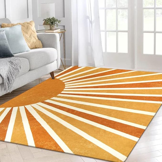 Lahome Sun Print Washable Area Rugs 9x12 Living Room Non-Slip Backing Ultra-Thin Extra Large Rug Lightweight Throw Non Shedding Dining Room Rug，Boho Rainbow Carpet for Bedroom Guest Room Office Home