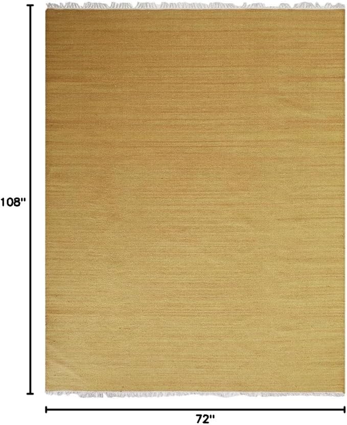 Rugsotic Carpets Hand Woven Flat Weave Kilim Wool 6'x9' Area Rug Solid Gold D00111