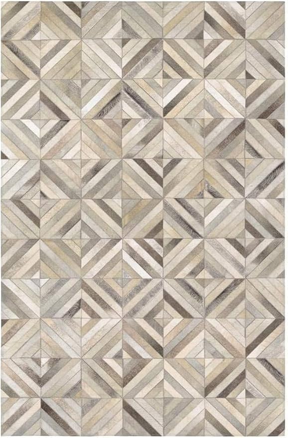 Premium Diamond Patterned Leather Area Rug - 3X5 ft - Grey - Luxury Non Slip Floor Accent for Dining Room, Living Room, Entryway, Elegant Collection Indoor Carpet