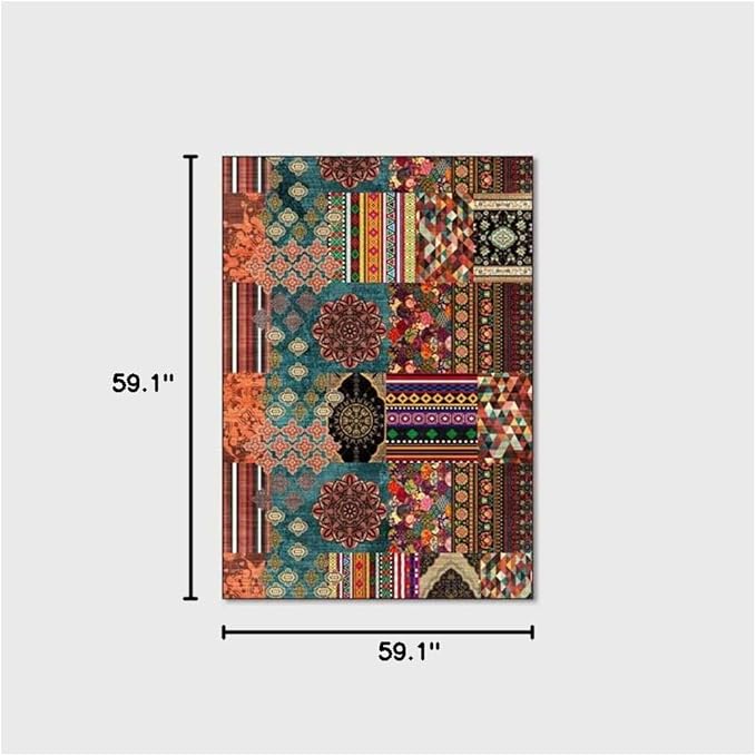 Vintage Boho Area Rugs Multicolor Ethnic Style Geometric Splicing Carpets Bedroom Living Room Kitchen Floor Mats Indoor Outdoor Non-Shedding Runner Rug Home Décor Carpet 5' X 5'