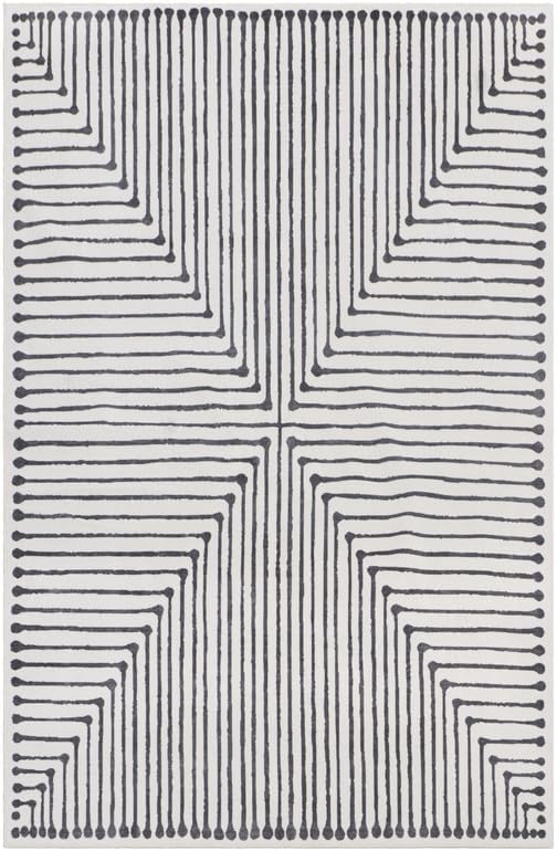 GLN Rugs Contemporary Collection - Machine Washable Area Rug, Contemporary Washable, Non Slip, Low Pile Chenille Rug, Living Room, Bedroom, Kitchen Rug (5' x 7' Black Beige)