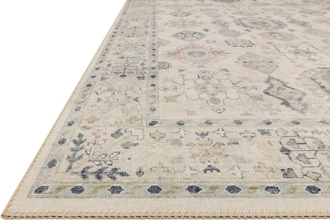 Loloi Hathaway Collection HTH-04 Beige/Multi 3'-6" x 5'-6", .25" Thick Accent Rug, Soft, Durable, Printed, Modern, Low Pile, Non-Shedding, Easy Clean, Living Room Rug