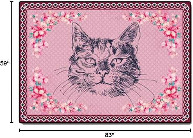 Cartoon Animal Pattern Area Rug Cute Cat Luxury Floral Decor for Carpet Farmhouse Bedroom Living Room Rugs Bathroom Kitchen Runner Mat Indoor Outdoor Non Slip Doormat 5' X 7'