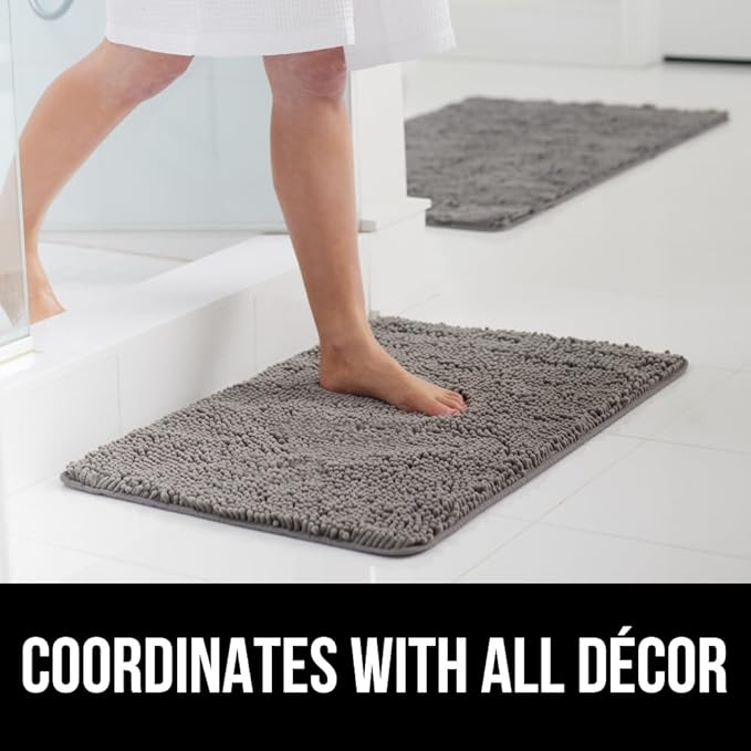 GORILLA GRIP Bath Rug Mat 42x24, Thick Soft Absorbent Chenille, Quick Dry Microfiber Mats, Rubber Backing Washable Shower Floor Rugs, Bathmat Runner, US Designed Bathroom Home Decor Accessories Grey