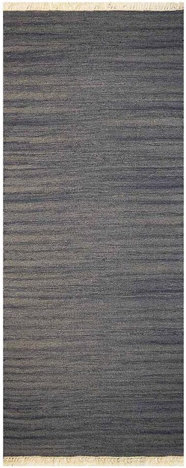 Rugsotic Carpets Hand Woven Flat Weave Kilim Wool ECO-Friendly Area Rugs - 2'6"x8', Runner Shape, Silver Color, Solid Plain Design, Low Pile Handmade Area Rugs for Living Room, Bed Room (D00111)