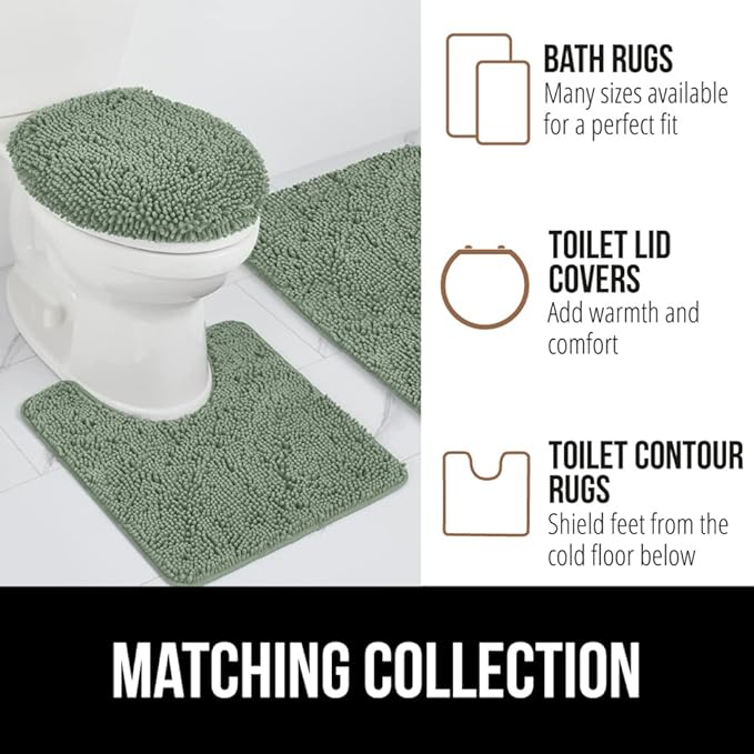 GORILLA GRIP Bath Rug Mat 48x17, Soft Absorbent Chenille, Quick Dry Microfiber Mats, Rubber Backing Washable Shower Floor Rugs, Bathmat Runner, US Designed Bathroom Home Decor Accessories Sage Green