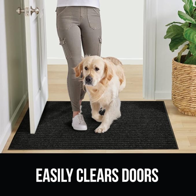 GORILLA GRIP Waterproof Traffic Guard Door Mat, 59x24, Heavy Duty Entryway Mats, Strong Rubber Back Commercial Utility Rugs for Office Hallway, Garage Floor and Home, Low Profile Carpet Runner, Black