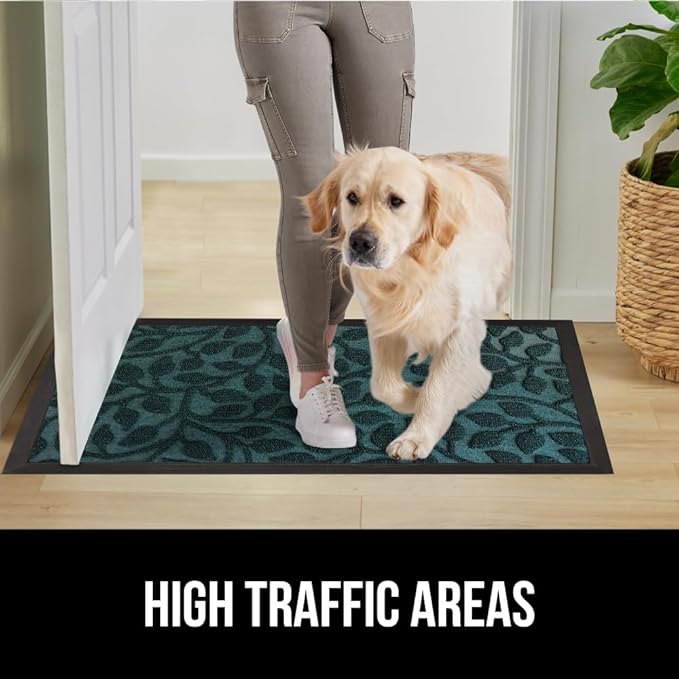 GORILLA GRIP 100% Waterproof All-Season WeatherMax Doormat, 72x24, US Designed Natural Rubber, Stain and Fade Resistant, Low Profile Indoor Outdoor Door Mats, Easy Clean Patio Mat, Moss Vine Leaves