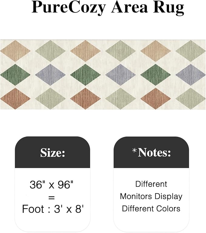 3x8 Runner Checkered Rug for Hallways Colorful Washable Long Carpet Non-Slip Low Pile Boho Indoor Accent Throw Rug for Entrance Kitchen Bedroom Dining Laundry