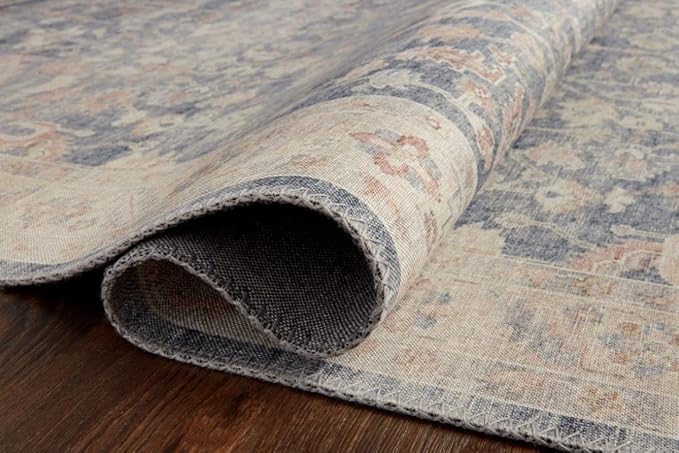 Loloi Hathaway Collection HTH-02 Denim/Multi 2'-6" x 7'-6", .25" Thick Runner Rug, Soft, Durable, Printed, Modern, Low Pile, Non-Shedding, Easy Clean, Living Room Rug