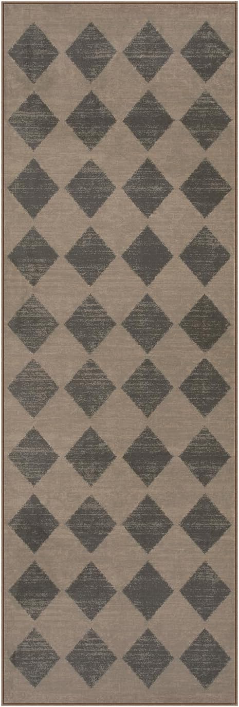 Lahome Checkered Washable 2x6 Brown Runners for Hallways Non Slip, Ultra-Thin Kitchen Bathroom Runner Rugs, Moroccan Trellis Throw Carpet Runner for Bedroom Entryway Decor (2'x6',Brown)