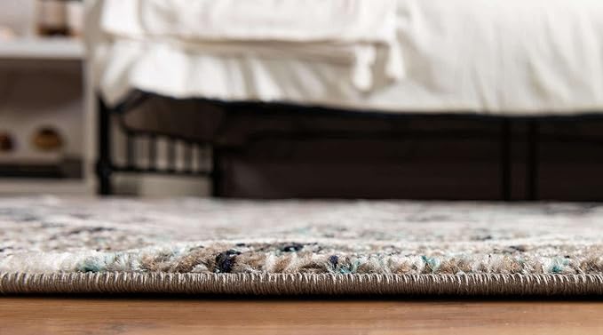 Rugs.com Lattice Frieze Collection Rug – 10' Round Blue Multi Medium Rug Perfect for Kitchens, Dining Rooms
