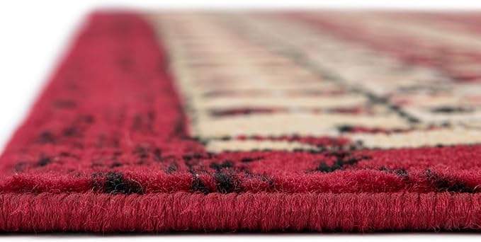 Unique Loom Taftan Collection Border Geometric Tribal Inspired Design Area Rug (2' 11 x 16' 5 Runner, Red/ Gold)