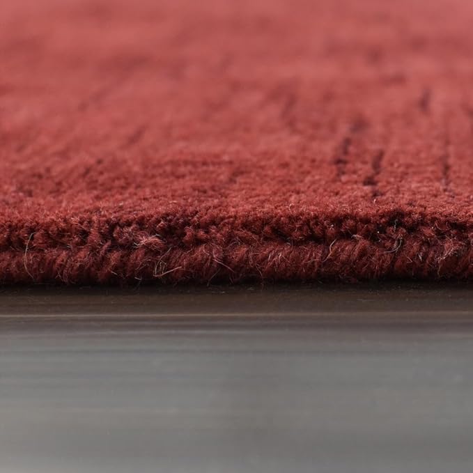 Hand Knotted Loom Wool ECO-Friendly Area Rugs - 10'x10', Octagon, Red Color, Solid Plain Design, High Pile Thick Handmade Anti Skid Area Rugs for Living Room, Bed Room (L00111)