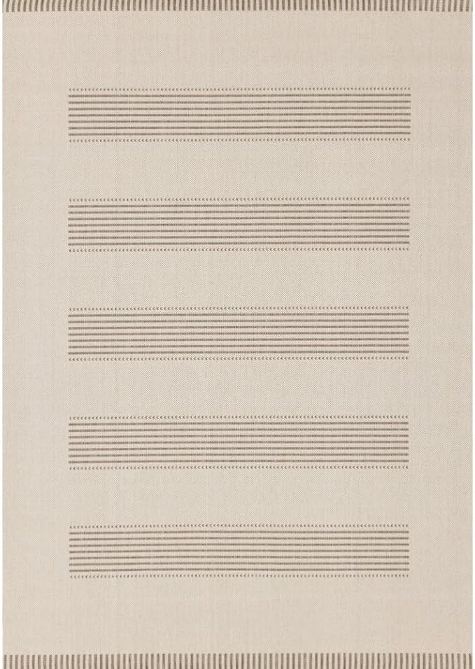 6x9 Rug with Modern Striped Pattern, Stylish Neutral Area Rug in Beige and Cream, Durable Low Pile Decorative Carpet for Living, Dining, or Bedroom