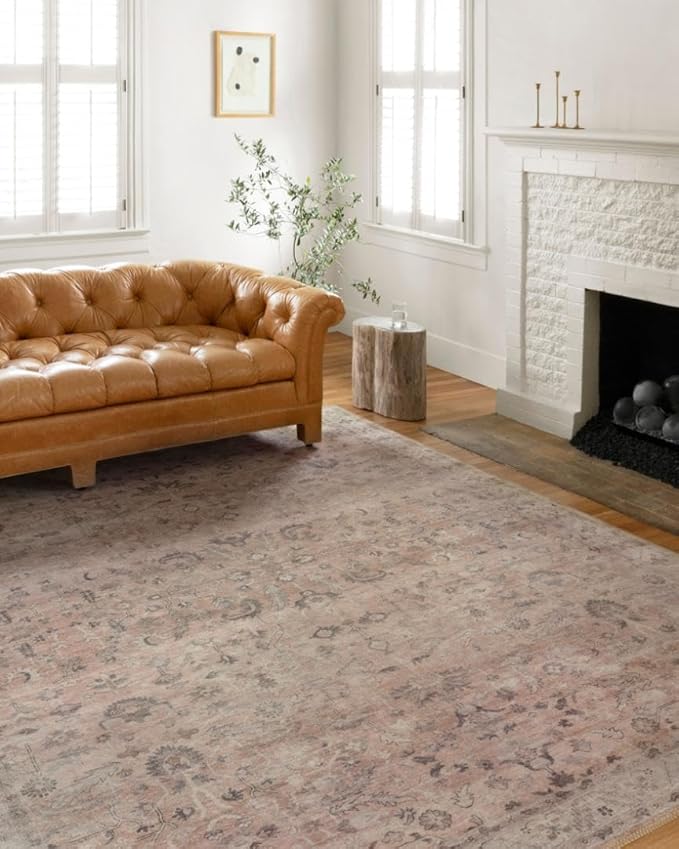 Loloi Hathaway Collection HTH-06 Blush/Multi 5'-0" x 7'-6", .25" Thick Area Rug, Soft, Durable, Printed, Modern, Low Pile, Non-Shedding, Easy Clean, Living Room Rug