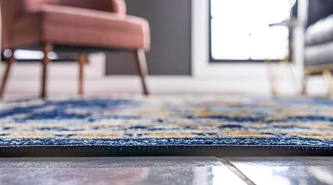 Unique Loom Taftan Collection Border Geometric Tribal Inspired Design Area Rug (9' 0 x 12' 0 Rectangular, Navy Blue/ Gold)