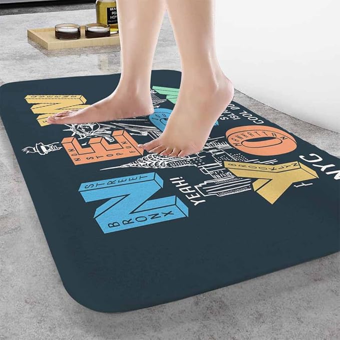 New York City Bath Rugs for Bathroom New York Theme on Black Background Durable Flannel Bath Rug Clearance Mats for Forlaundry Room and Kitchen Decor Carpt Washable 20 X 32 Inch Mat