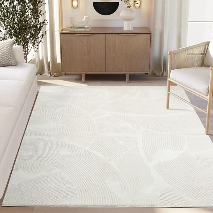 Abani Zen 5' x 8' Cream Rug – Neutral Brush Stroke Sandbrush Design, Soft Area Rug for Living Room & Bedroom, Durable & Easy to Clean
