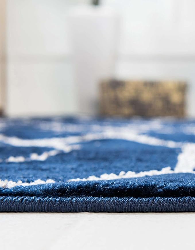 Unique Loom Glam Collection Area Rug - Trellis (4' 1' x 6' 1' Oval, Navy Blue Silver/ Silver)