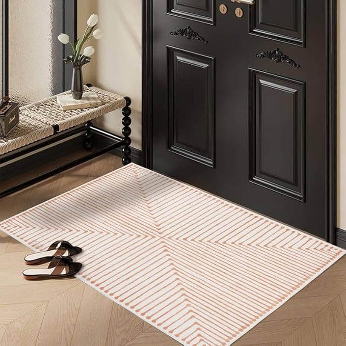 GLN Rugs Contemporary Collection - Machine Washable Area Rug, Contemporary Washable, Non Slip, Low Pile Chenille Rug, Living Room, Bedroom, Kitchen Rug (2' x 3' Orange Beige)