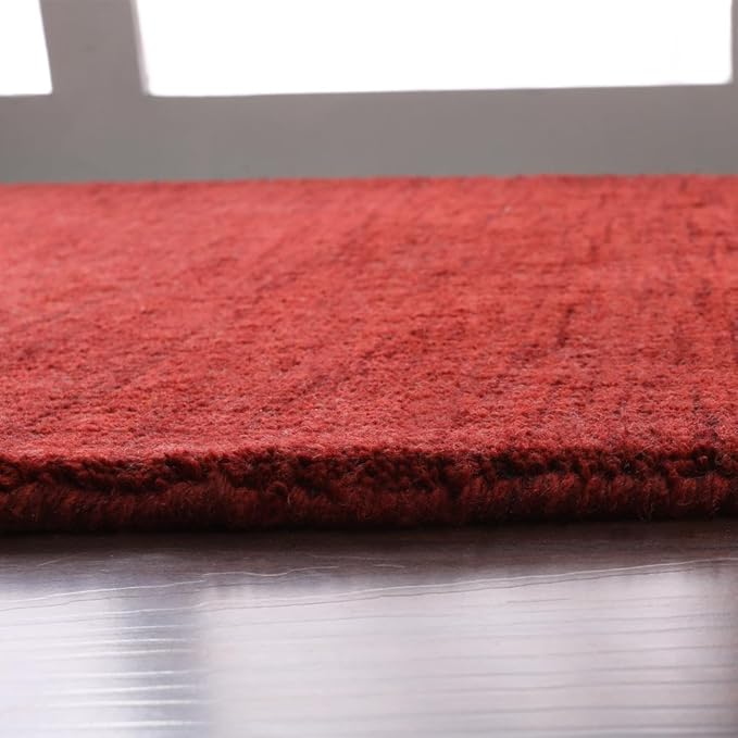 Hand Knotted Loom Wool ECO-Friendly Area Rugs - 2'6''x10', Runner, Red Color, Solid Plain Design, High Pile Thick Handmade Anti Skid Area Rugs for Living Room, Bed Room (L00111)