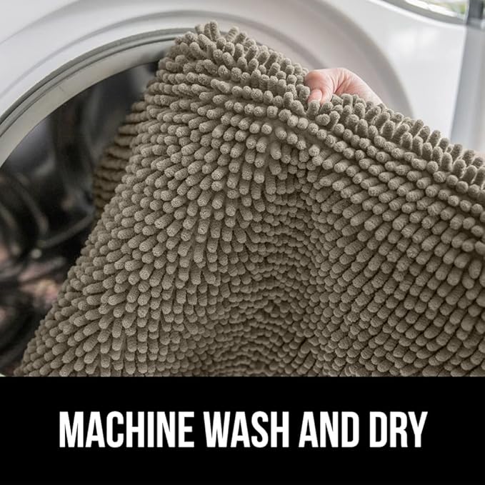 GORILLA GRIP Bath Rug Mat 60x24, Thick Soft Absorbent Chenille, Quick Dry Microfiber Mats, Rubber Backing Washable Shower Floor Rugs, Bathmat Runner, US Designed Bathroom Home Decor Accessories Latte
