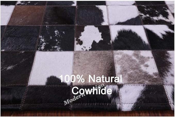Modern Design Premium Cowhide Leather Carpet with Chevron Pattern, Area Rug (Brown/White-2, 5x8)