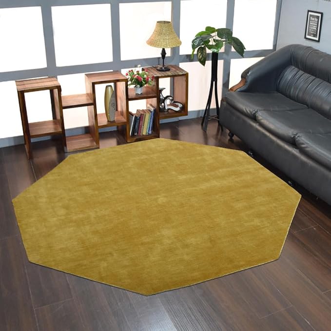 Hand Knotted Loom Wool ECO-Friendly Area Rugs - 8'x8', Octagon, Orange Color, Solid Plain Design, High Pile Thick Handmade Anti Skid Area Rugs for Living Room, Bed Room (L00111)