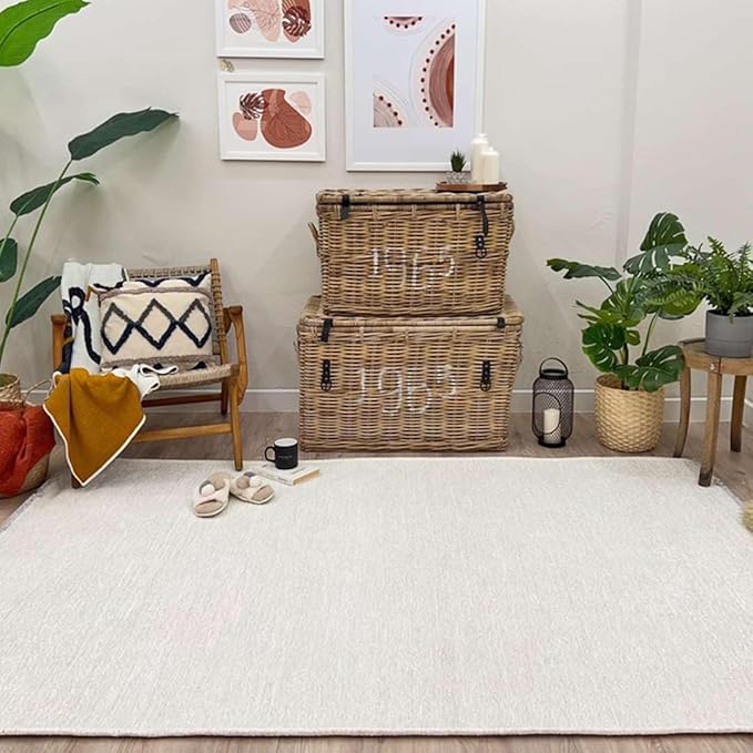 Alfa Rich 5x8 White Washable Area Rugs for Living Room Bedroom Kitchen Cotton Decor Rug