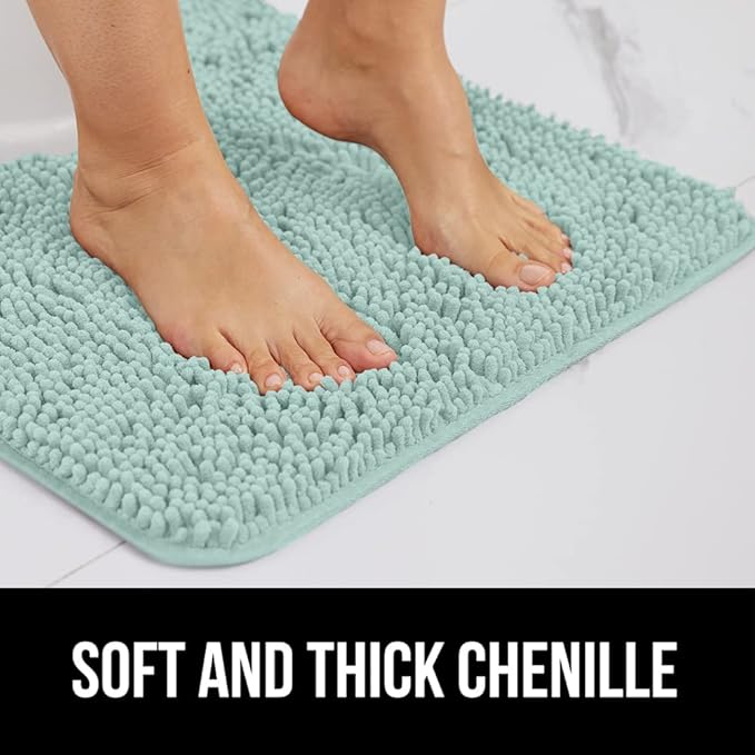 GORILLA GRIP Bath Rug Mat 30x20, Thick Soft Absorbent Chenille, Quick Dry Microfiber Mats, Rubber Backing Washable Shower Floor Rugs, US Designed Bathroom Bathmat Home Decor Accessories, Seablue