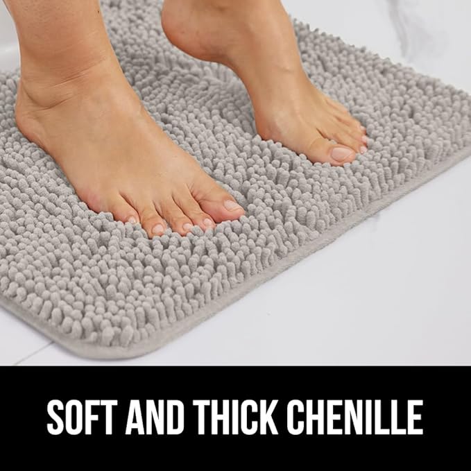GORILLA GRIP Plush Absorbent Shaggy Chenille Bath Rug Mat for Oval Toilet Base with Rubber Backing, Machine Washable Rugs, Soft Microfiber Contour Mats for Toilets, Bathroom Decor, Lt Gray